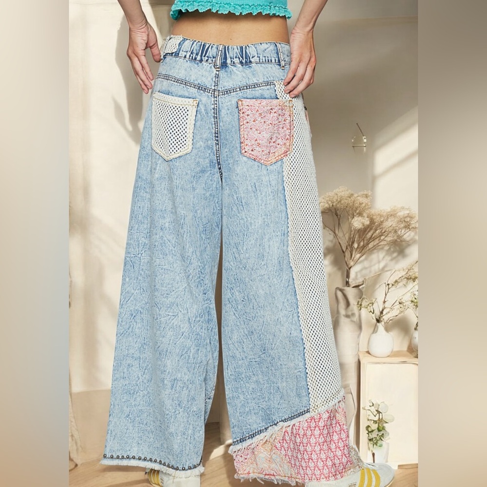 POL Wide-Leg Carpenter Jeans | Metallic Studs Distressed Utility Denim. - Picture 5 of 10